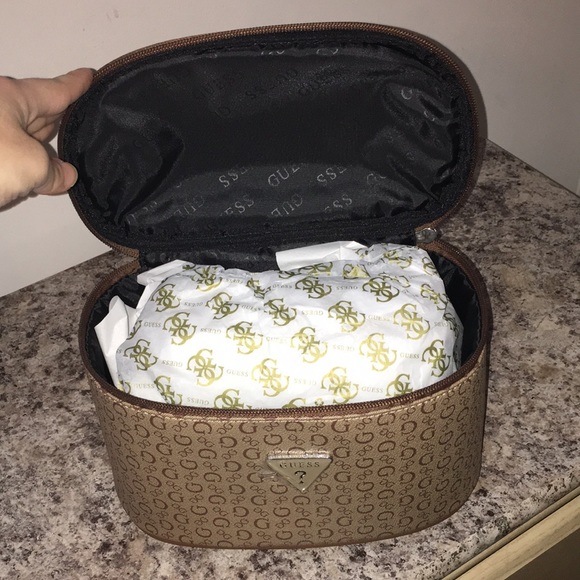 Guess Brown Signature Leather Cosmetics Bag - Picture 5 of 11